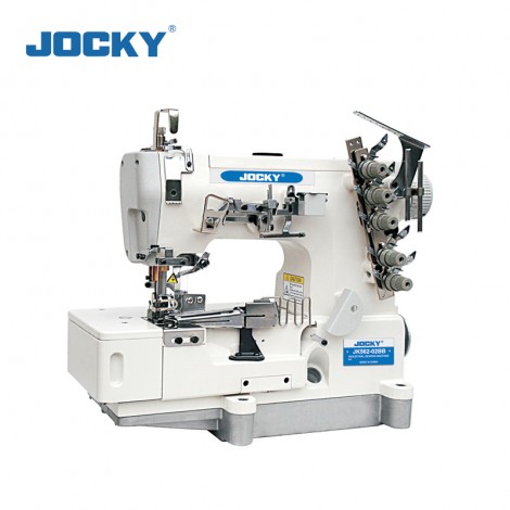 Direct drive flatbed interlock sewing machine with rolled edge